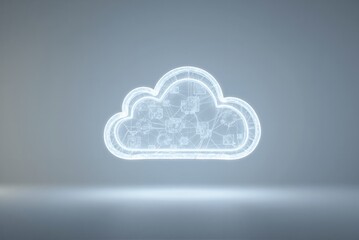 Digital cloud symbol with interconnected data elements on gray background  