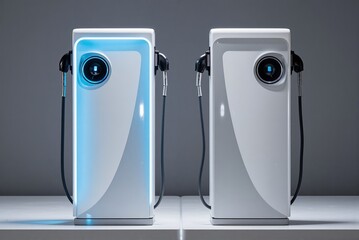 Modern white home appliances with glowing accents on display  