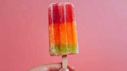 Melting colorful popsicle held in hand. Summer vibes