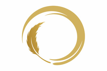 Golden Enso Circle with Feather Icon Design zen circle