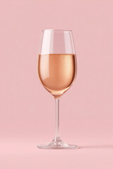 Elegant glass of sparkling rose wine with fine bubbles against a soft pink background, perfect for celebrations, luxury branding, or romantic dining themes
