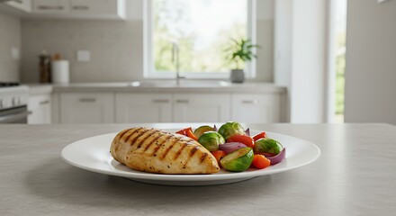 Grilled chicken breast on a white plate