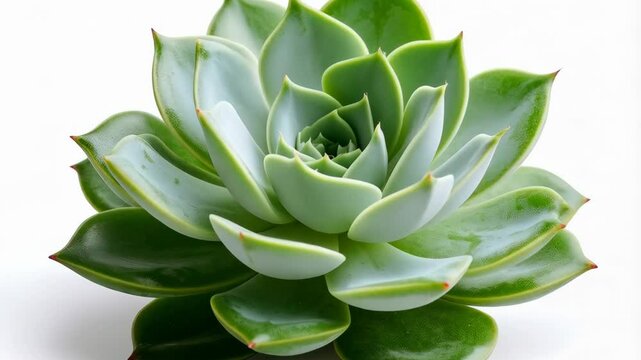 Elegant succulent plant featuring light green leaves arranged in a rosette pattern against a bright white backdrop, nature photography