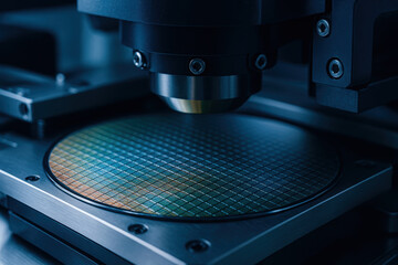 Semiconductor wafer under precision equipment in industry production process ensuring high quality and advanced technology manufacturing