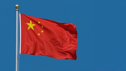 Waving flag of china on blue background