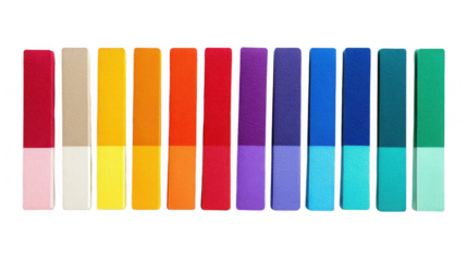 Colorful rectangular swatches displaying a gradient of colors, perfect for graphic design, web design, or any project needing a visual representation of color palettes with a transparent background