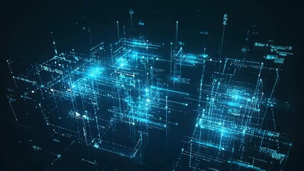Machine learning visualization showing 3D data points clustering and reorganizing based on algorithmic patterns with mathematical formulas appearing in mid air above glowing dataset. in Photo Stock - Powered by Adobe