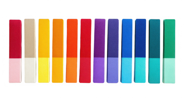 Colorful rectangular swatches displaying a gradient of colors, perfect for graphic design, web design, or any project needing a visual representation of color palettes with a transparent background