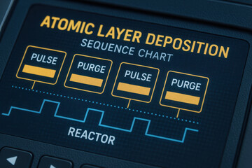 Atomic layer deposition sequence chart on digital screen used in semiconductor industry production process control