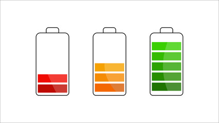 Battery charge levels from red warning to green full