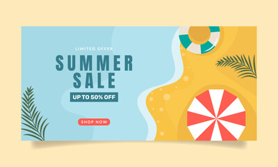 Hand drawn horizontal sale banner template for summer season