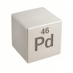 Palladium cube with atomic number 46 on white
