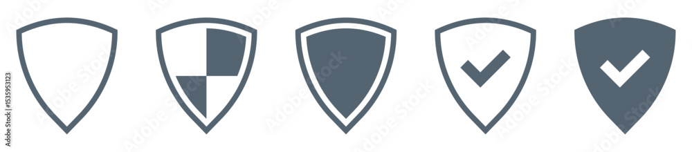 Poster set of shield check mark icon tick symbol . security, protection, and verification icon in flat styl