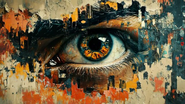 A painting of an eye on a wall