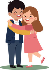 Children hugging happily boy and girl smiling together vector illustration 