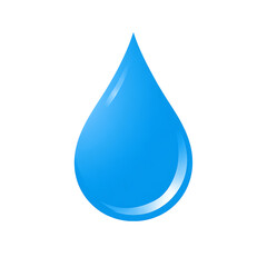 A single blue water droplet with a glossy highlight isolated against a black background design graphic on transparent background