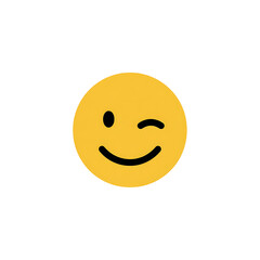 A yellow circular emoji with a winking eye and a smiling mouth on a black background in digital art on transparent background