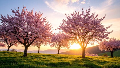 Fototapeta premium 桜並木と春の夕暮れ空