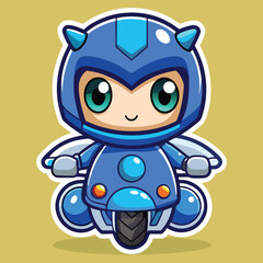 Cute blue robot character riding a futuristic scooter