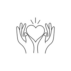 Heart hands icon. Caring love symbol. Gentle gesture illustration. Vector white background.