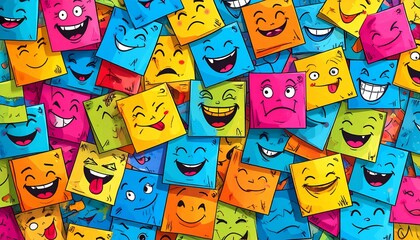 Colorful emoji squares with various expressions - works well for marketing materials