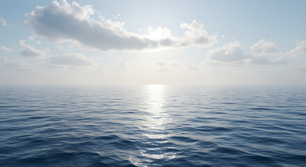 Obraz premium Calm Blue Ocean Scene with Sunlight Reflecting off the Water and Cloudy Sky