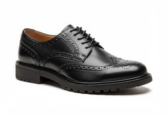 Black leather brogue shoe isolated on white background