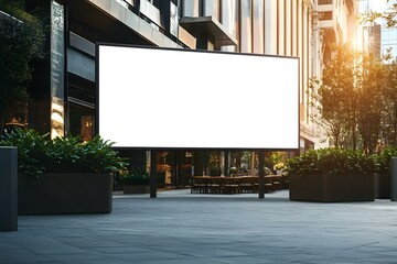 Obraz premium Modern White Billboard with Digital Display on Street: High-Tech Advertising Appeal