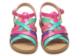 Colorful girls summer sandals isolated on white background