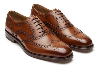 Brown leather brogue oxford shoes isolated on white background