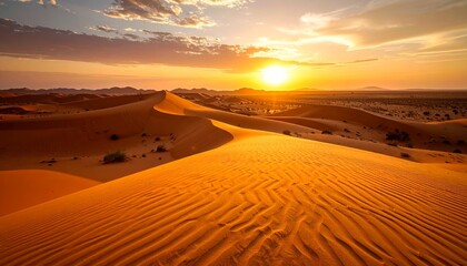砂漠の地平線と夕焼け