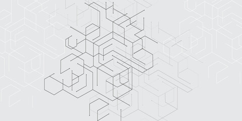 Geometric hexagon lines and dots connection banner template.