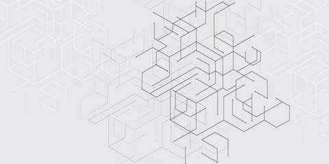 Geometric hexagon lines and dots connection banner template.