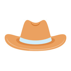 A light brown cowboy hat with a light blue band.  The hat is simple and elegant.