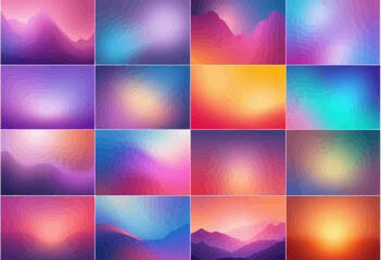 Vibrant Color Gradient Landscapes: Blurred Mountain Sunsets