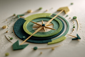 Navigating business growth with sustainable strategy is symbolized by green and gold compass design inspiring success and direction.