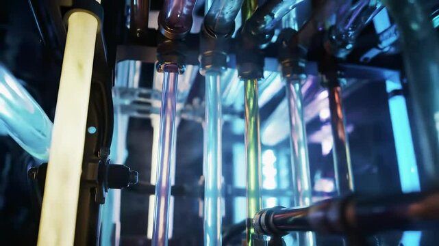 Vibrant liquid cooling system in a high-performance gaming PC showcasing glowing tubes and advanced computer technology.