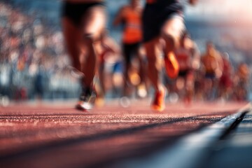 Blurred Motion Athletes Running Track Race Competition Speed Energy Dynamic Powerful Sprint Championship Summer Outdoor Active Lifestyle Fitness Marathon Training Exercise Sport   