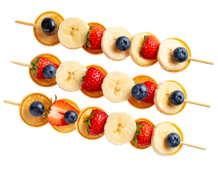 Mini Pancake Skewers with Fresh Fruit, Isolated on Transparent Background