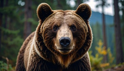 Close-up of a brown bear in a forest