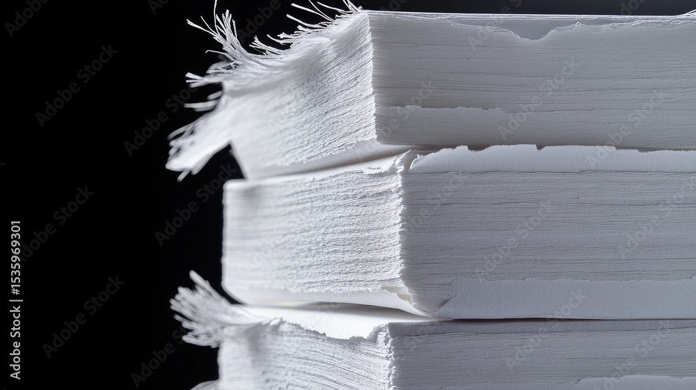 Poster close-up of stacked paper layers revealing delicate fibers and smooth, matte finish