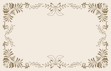 Retro flower and leaves frame banner in wavy line style for horizontal A4 design
