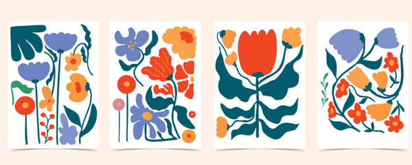 wavy groovy flower background in naive style for A4 vertical design