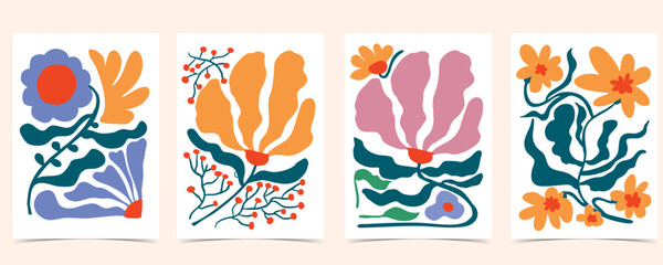 Obraz premium wavy groovy flower background in naive style for A4 vertical design