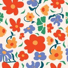 Obraz premium wavy groovy flower seamless pattern in naive style