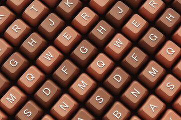 Full frame of brown keyboard keys. 3d rendering illustration