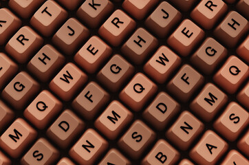Full frame of brown keyboard keys. 3d rendering illustration