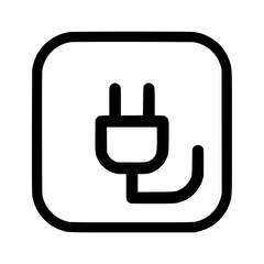 Obraz premium Black and white illustration of an electrical plug icon inside a rounded square.