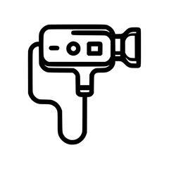 A simple line drawing of a vintage camcorder with a cord.