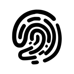 Black fingerprint icon on white background, representing identification, security, and personal data.